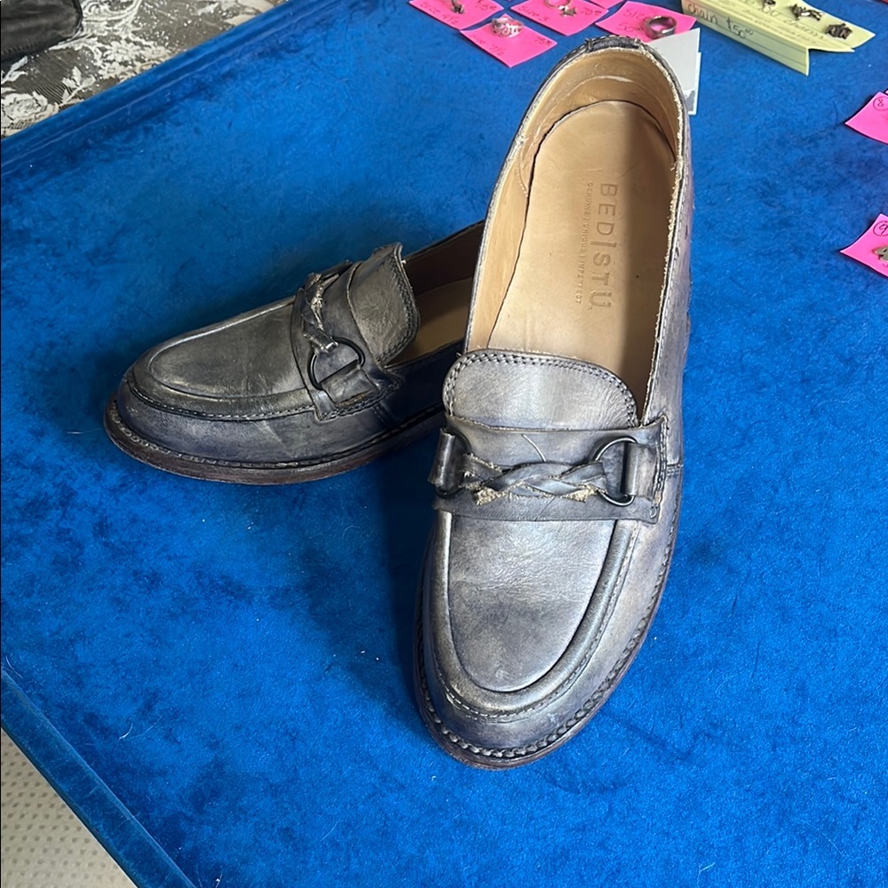 Bed Stu Gray Flats with Moccasin Toe and Slip-On Design